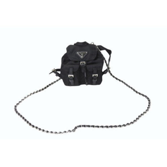 Prada Re Nylon Chain Shoulder Bag Backpack Black - Picture 1 of 8